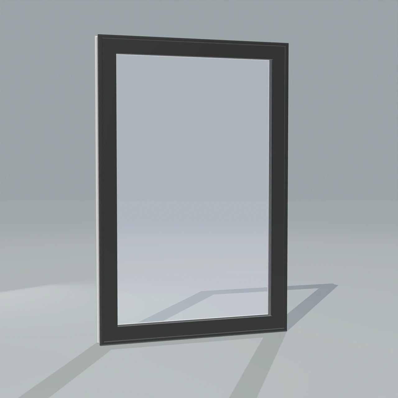 Angled exterior view of a black high fix window, rendered from the Panes 3D configurator