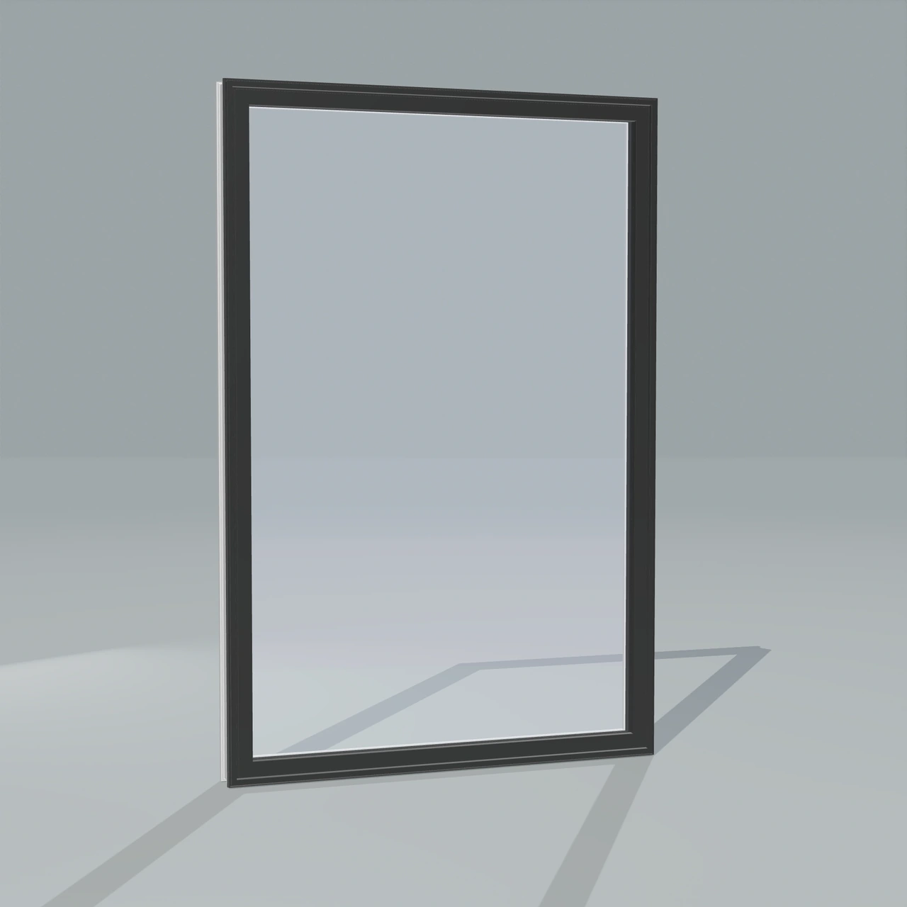Angled exterior view of a black picture window, rendered from the Panes 3D configurator