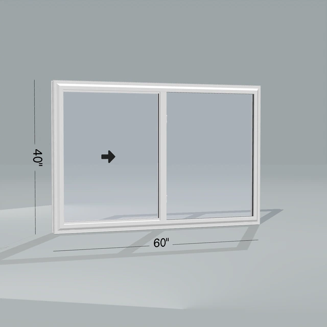 Angled exterior configurator view of the 60 × 40 inch single slider with tilt, white exterior / white interior, without nailing flange
